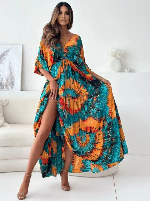 Women's Bohemian Maxi Dress with High Slit Chic and Style