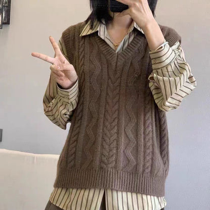Dames gros tricot gilet avec décolleté en V et motif torsadé Chic und Stil