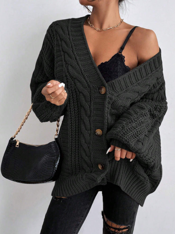 Dames grosse tricot cardigan avec des manches larges et des détails de boutons Chic und Stil