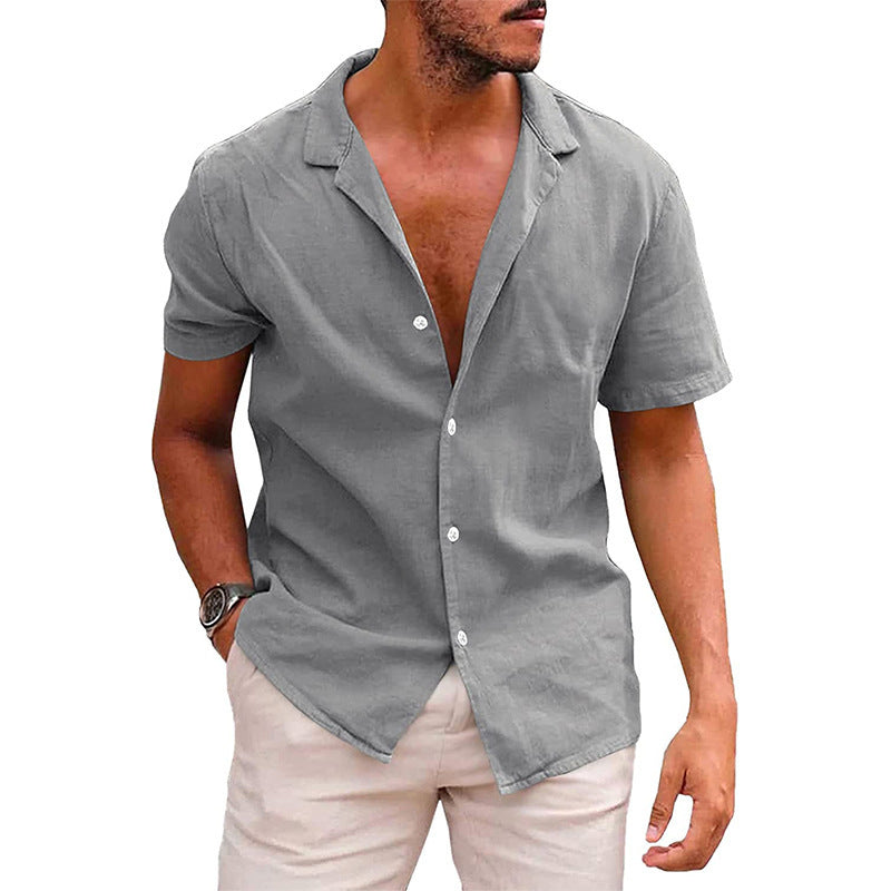 Chemise en lin décontractée pour hommes avec col montant et boutonnière Chic und Stil