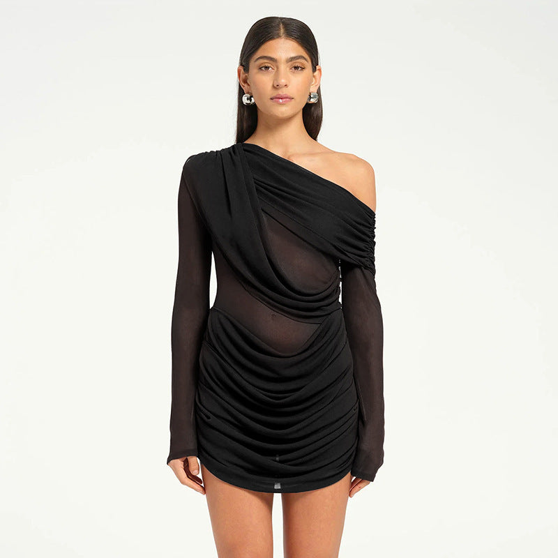 Robe mini enveloppante élégante pour femmes avec design de drapée asymétrique Chic und Stil
