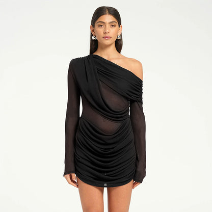 Robe mini enveloppante élégante pour femmes avec design de drapée asymétrique Chic und Stil