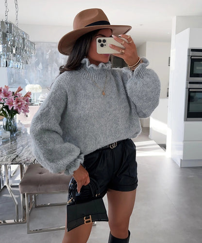 Pull-over à col roulé douillet pour femmes avec des manches larges et un design structuré Chic und Stil