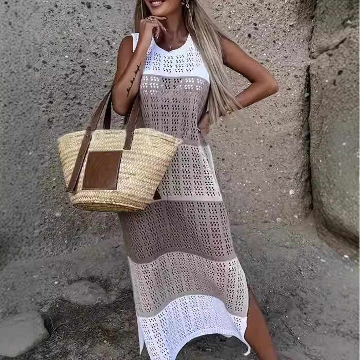 Robe en tricot décontractée pour femmes avec un motif ajouré raffiné et des fentes latérales Chic und Stil
