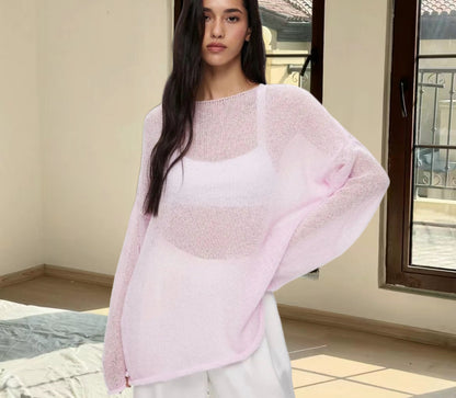 Dames Haut en tricot aéré avec une coupe ample et des manches longues Chic und Stil