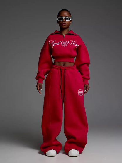 Ladies Short Sporty Sweatshirt and Casual Pants Set Chic and Style