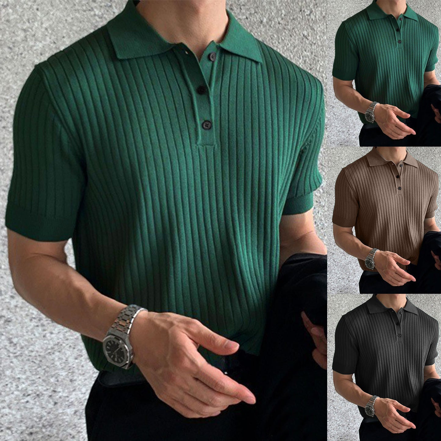 Chemise polo en coton pour hommes avec design à côtes texturé et élégant col Chic und Stil
