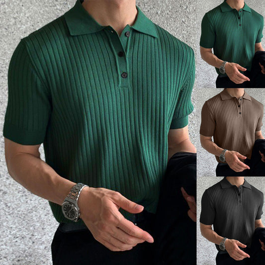 Chemise polo en coton pour hommes avec design à côtes texturé et élégant col Chic und Stil