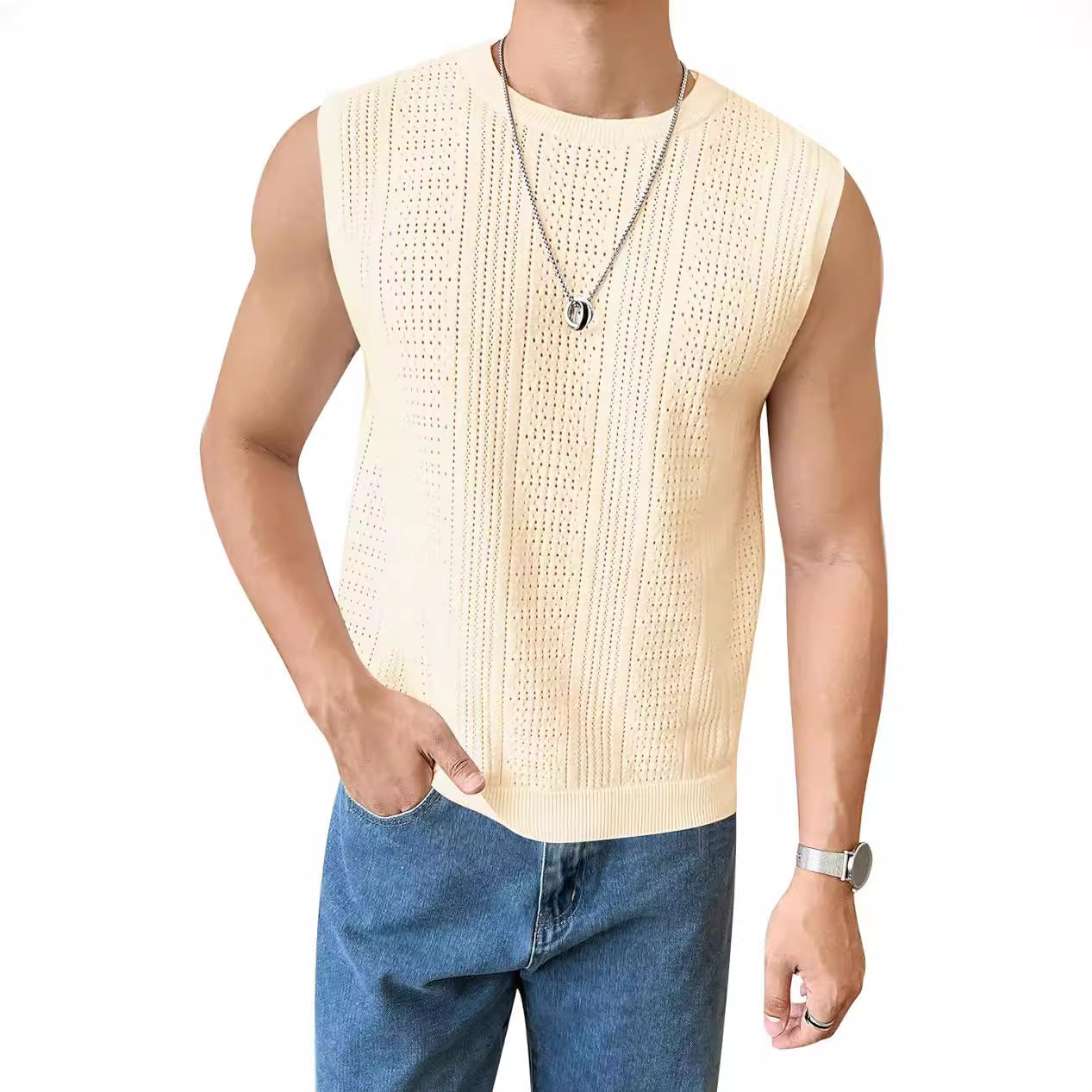 Homme pull tricoté avec structure aérée à motif perforé Chic und Stil