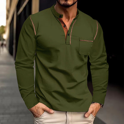 Chemise à manches longues pour hommes avec col montant décontracté et accents contrastants Chic und Stil
