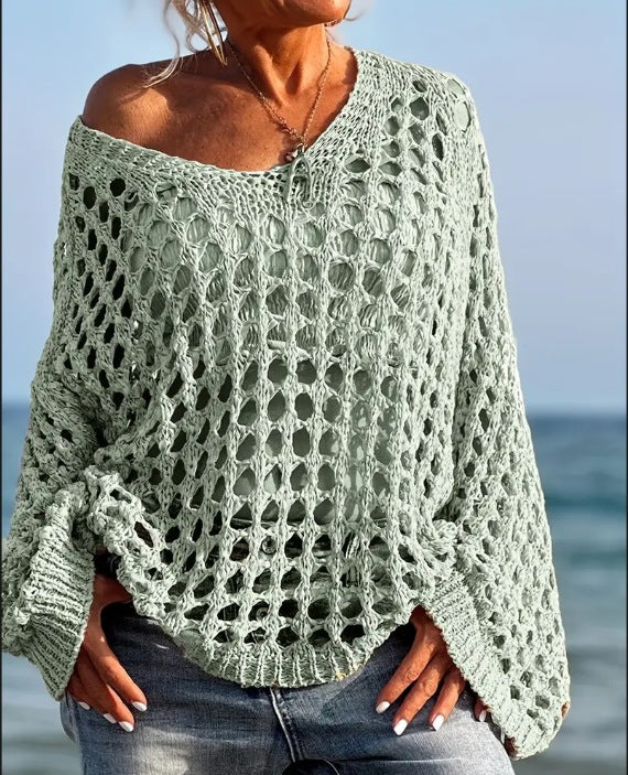 Pull en tricot à épaules dénudées pour femmes avec une structure aérée en mailles ajourées Chic und Stil