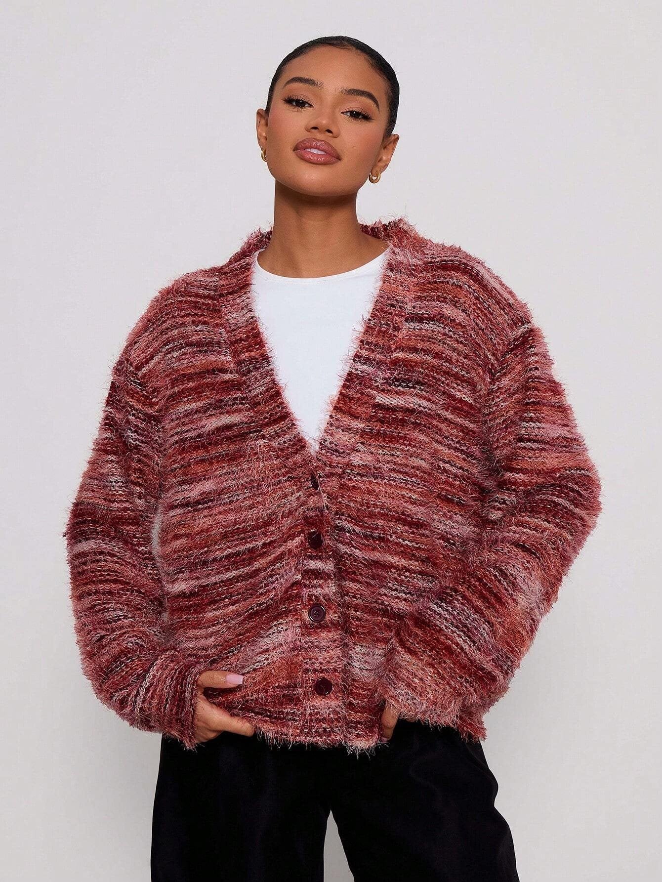 Cardigan décontracté pour femmes en tissu structuré pelucheux Chic und Stil