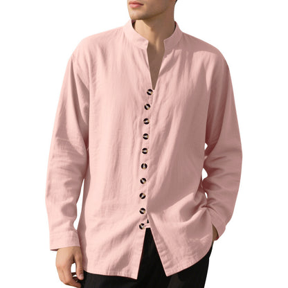 Chemise décontractée à manches longues pour hommes avec col Henley et boutons tendance Chic und Stil