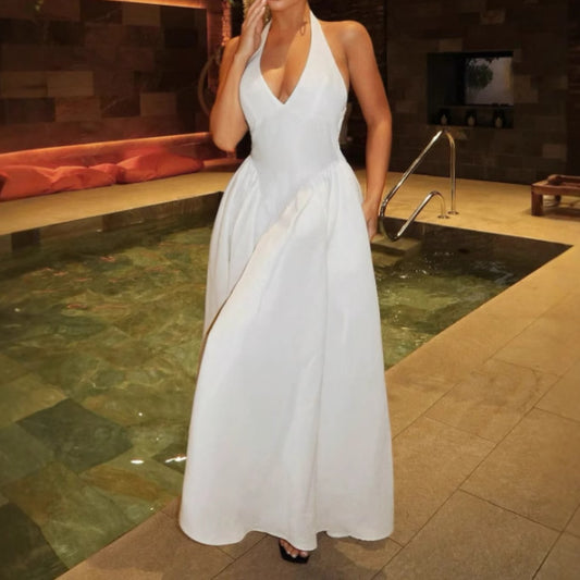 Dames Robe de soirée élégante avec décolleté en V plongeant et jupe fluide Chic und Stil