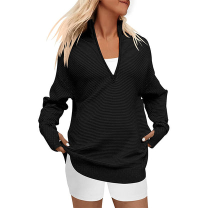 Dames pull zippé de haute qualité avec design texturé Chic und Stil