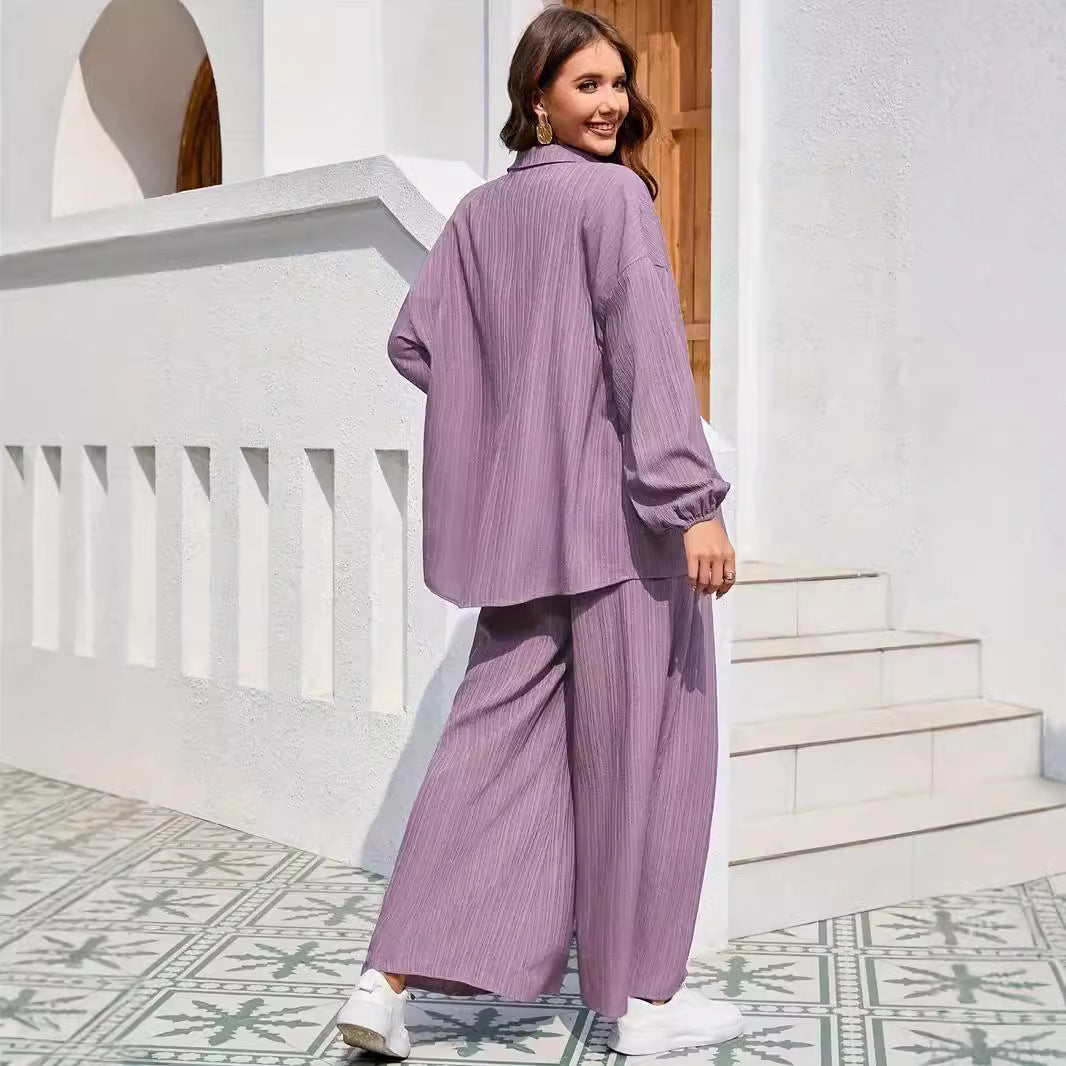 Chic and stylish casual set for women with structured top and wide pants