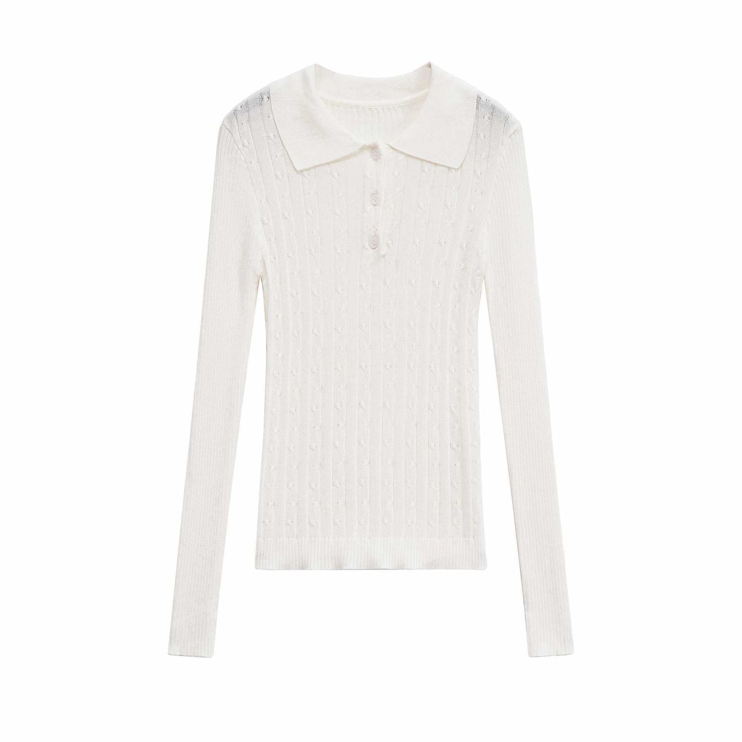 Ladies long sleeve polo sweater trendy with structured ribbed design Chic and Style