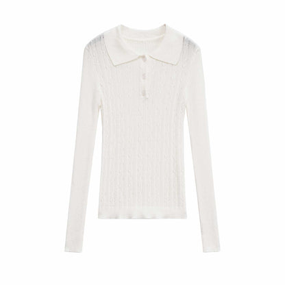 Ladies long sleeve polo sweater trendy with structured ribbed design Chic and Style