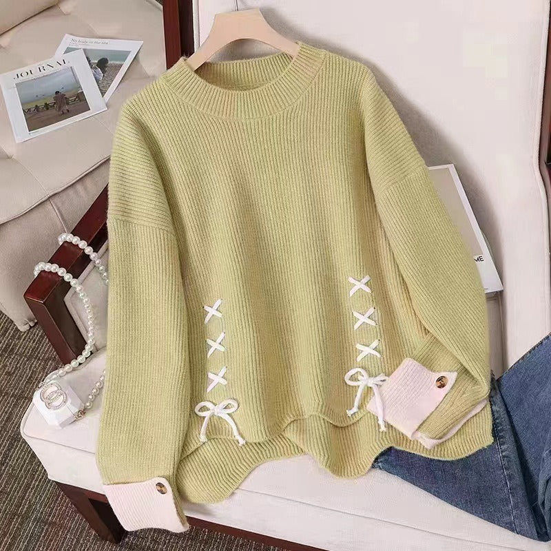 Pull en tricot décontracté pour femmes avec des détails décoratifs de nœuds et de boutons Chic und Stil