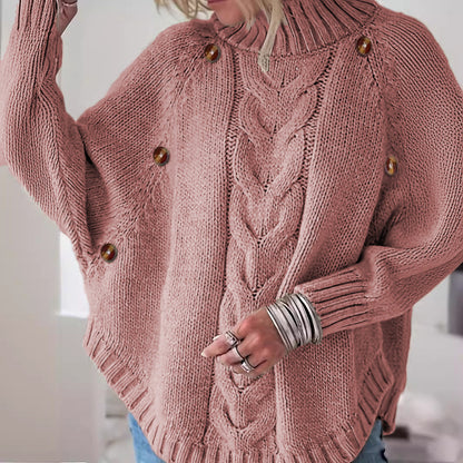 Dames gros pull en tricot avec col haut et détails de boutons Chic und Stil