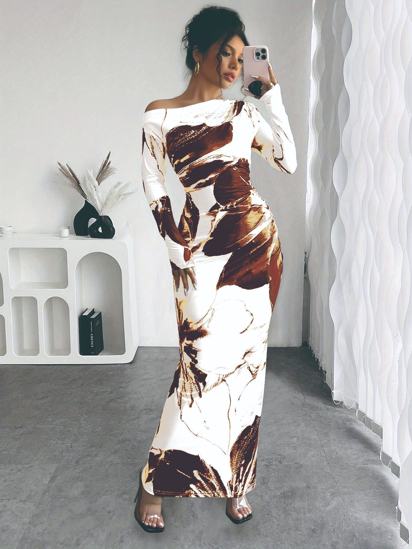 Robe longue élégante à manches longues pour dames avec motif floral Chic und Stil