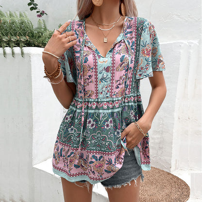 Tunique top boho à fleurs pour femmes avec détails de bouton Chic und Stil