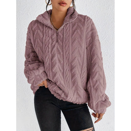 Dames Pull en polyester tendance avec col haut et texture Chic und Stil