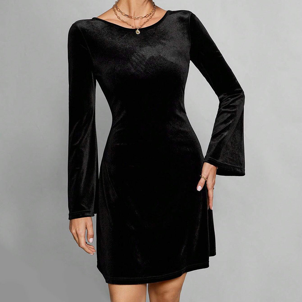 Dames Robe midi élégante et veloutée à manches longues Chic und Stil
