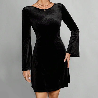 Dames Robe midi élégante et veloutée à manches longues Chic und Stil