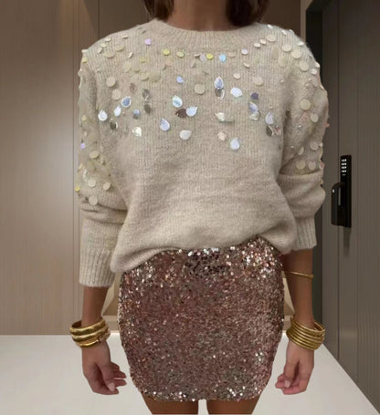 Femme Pull scintillant avec détail en sequins élégant et coupe décontractée Chic und Stil