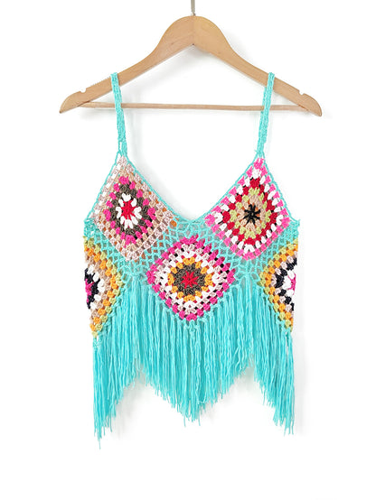 Top crop à franges au crochet pour femmes Chic und Stil