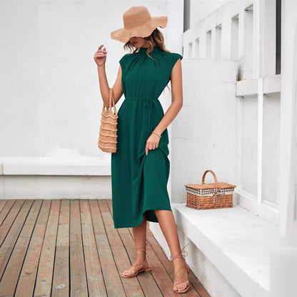 Dames Robe midi élégante avec ceinture à nouer et col classique Chic und Stil