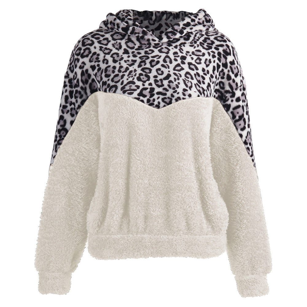 Dames Pull en teddy confortable avec capuche et motif léopard Chic und Stil