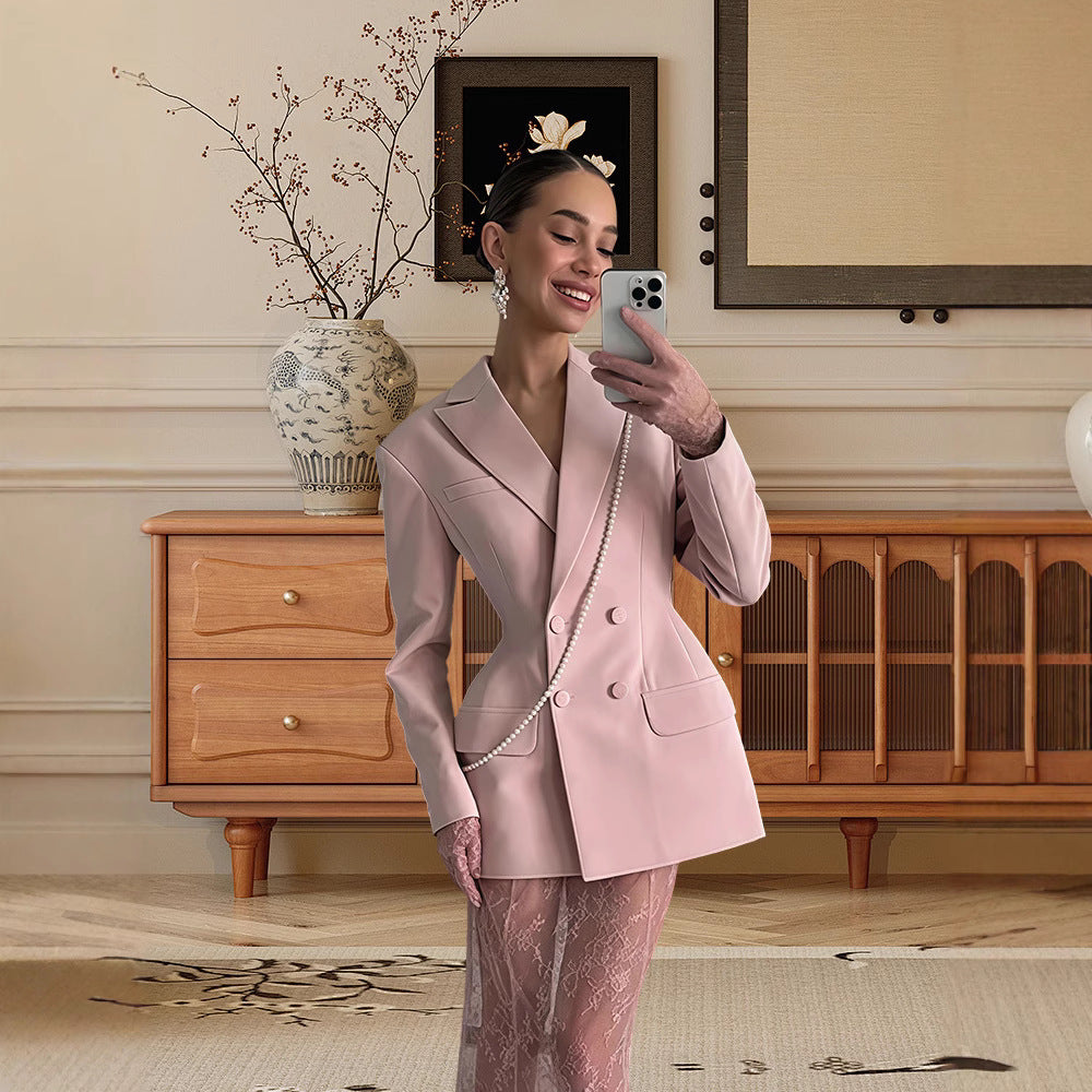 Dames Blazer élégant avec coupe asymétrique et col décoratif Chic und Stil