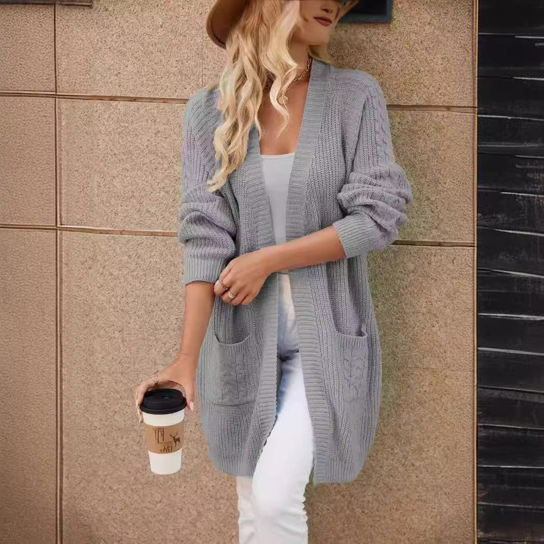 Dames gilet long en tricot aérien avec poches pratiques Chic und Stil