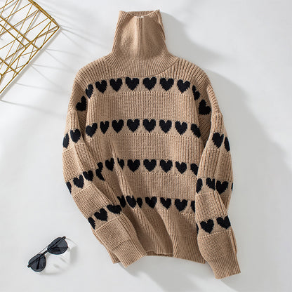 Pull en tricot pour femmes avec motif en forme de cœur et col haut Chic und Stil