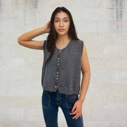 Ladies sleeveless knit vest with decorative buttons Chic and Style