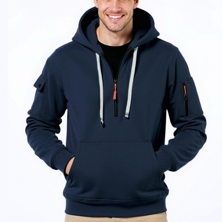 Homme pull à capuche tendance avec poches polyvalentes et fermeture éclair moderne Chic und Stil