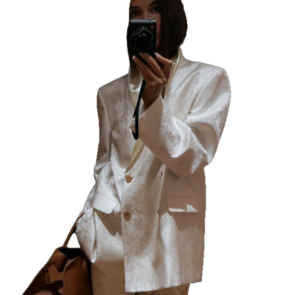 Dames Élégant Blazer en Jacquard avec Col Revers Chic und Stil