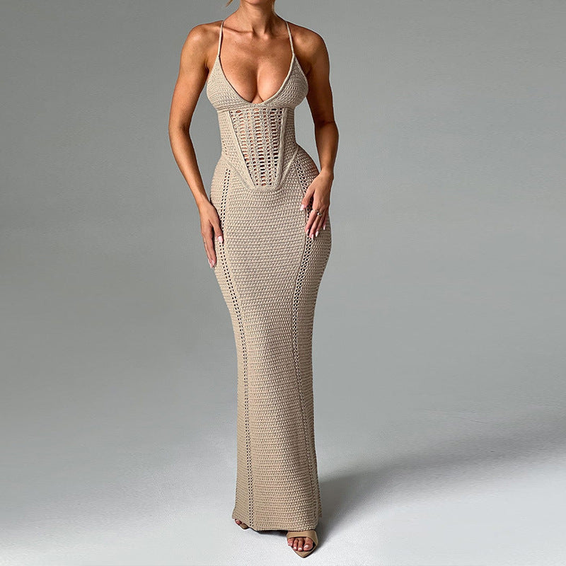 Dames Élégante Robe Maxi avec design en côte raffiné et décolleté en V profond Chic und Stil
