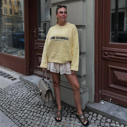 Dames Pull Oversized avec inscription créative Chic und Stil