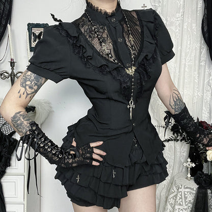 Chemisier à volants en dentelle gothique pour dames Chic und Stil
