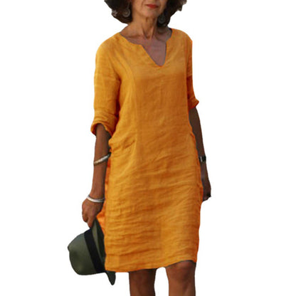 Robe en lin pour femmes avec coupe décontractée et élégant décolleté en V Chic und Stil