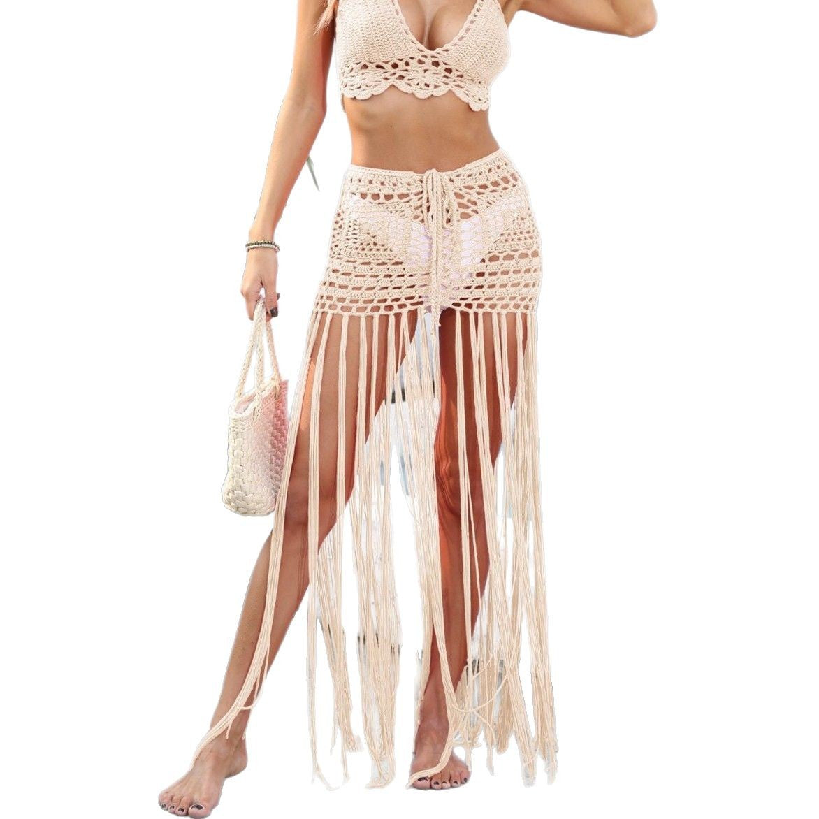 Dames Bohémien Crochet Franges Plage Couverture Jupe Chic und Stil