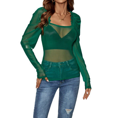 Body femme à manches longues avec détail volant décontracté et tissu transparent Chic und Stil