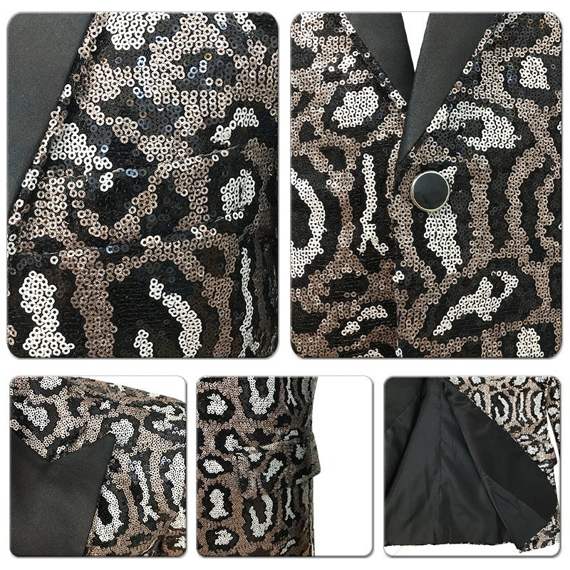 Elegant men's sequin blazer with modern leopard print Chic and Style