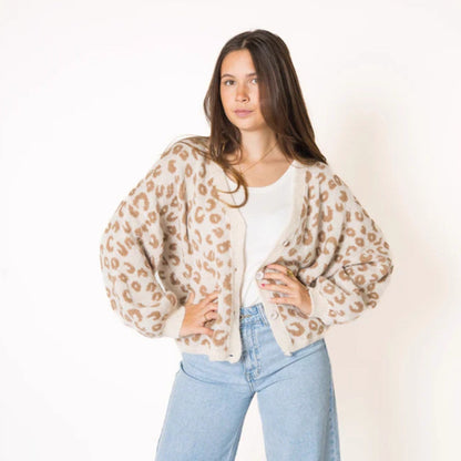 Cardigan en tricot décontracté pour femmes avec un élégant motif léopard Chic und Stil