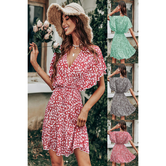 Dames Robe Twirl à manches flottantes fleuries Chic und Stil