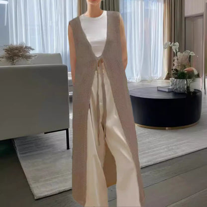 Dames gilet en tricot avec coupe ample et lien Chic und Stil