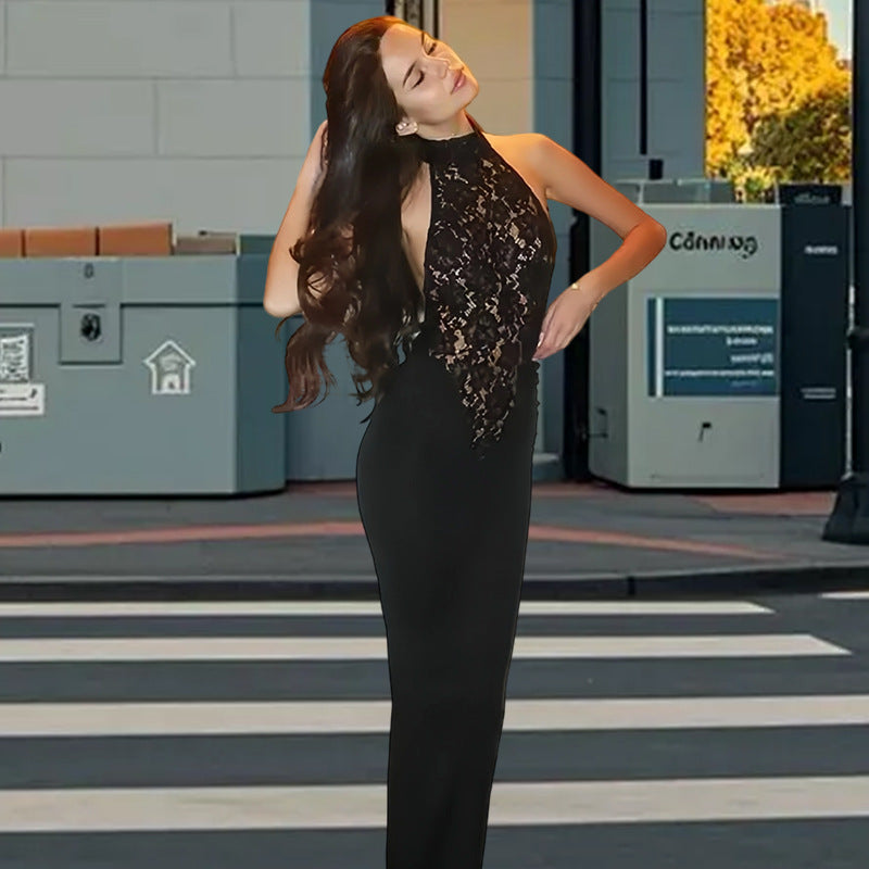 Dames Élégante robe maxi en dentelle avec décolleté en V profond et coupe ajustée Chic und Stil